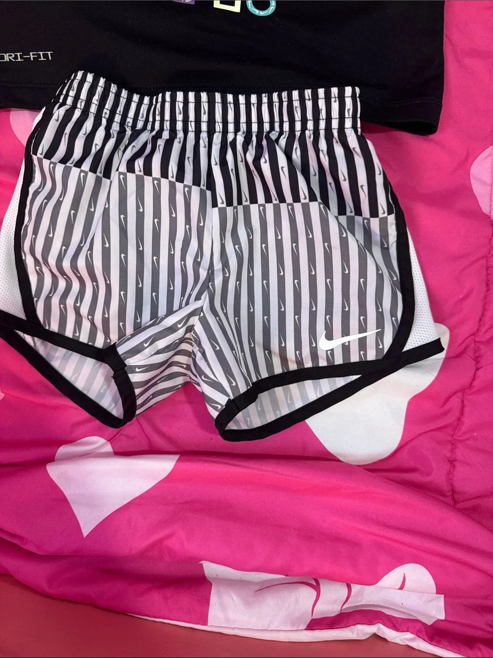 Nike Black 'Just Do It.' Tee with Striped Athletic Shorts - Picture 3 of 3